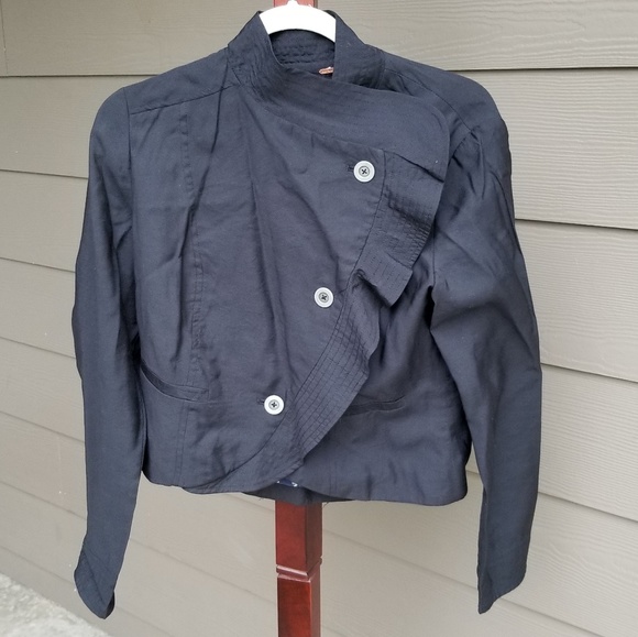 Free People Jackets & Blazers - Free People Black Curved Ruffle Jacket